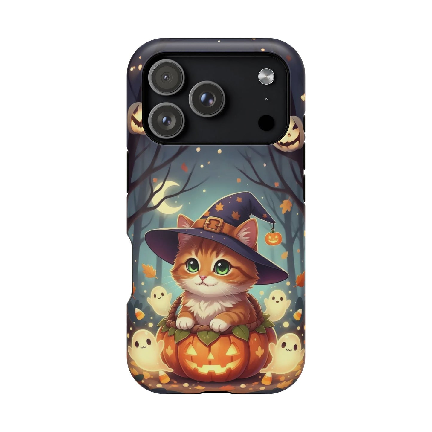 Halloween cute kitten anime style 3 Magnetic Phone Case, Cat Lover Gift, Impact-Resistant iPhone Case, Funny Pet Accessory, Unique Animal Design