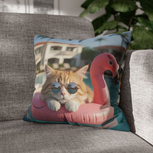 Relaxing Cat Swimming Cozy Polyester Decorative Pillowcase