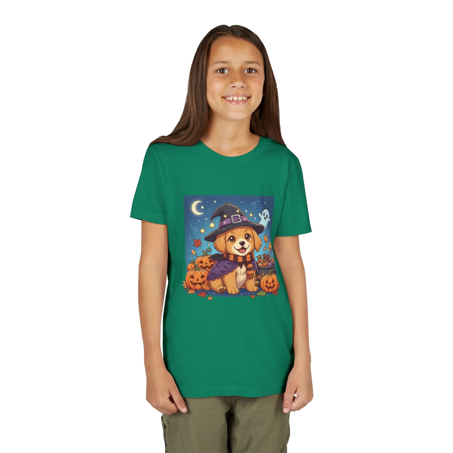 Halloween cute puppy anime style 6 Youth Tee, Short Sleeve T-Shirt, Kids Halloween Apparel, Cute Dog Tee, Fall Outfit for Children