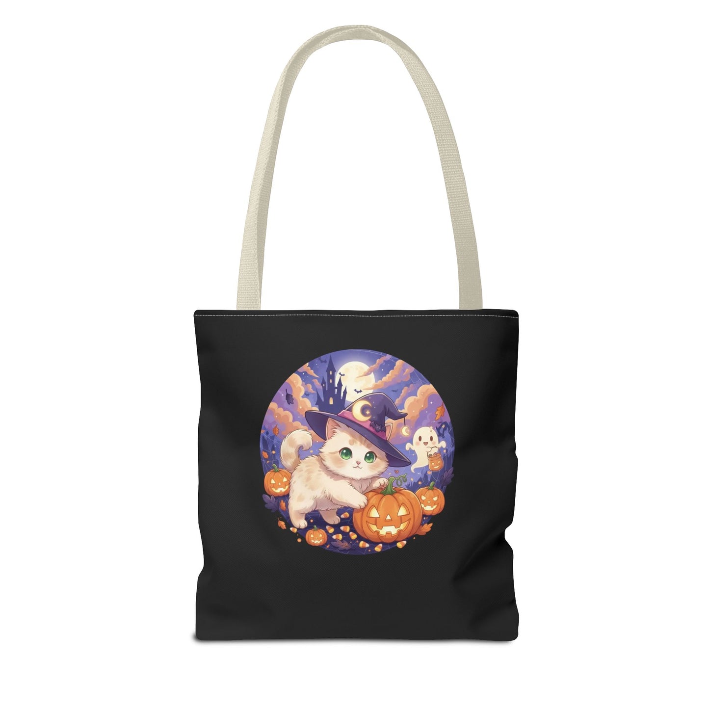 Halloween Cat anime style Tote Bag, Spooky Pet Lovers Gift, Boho Halloween Bag, Witchy Cat Tote, Fall Festivities Accessory