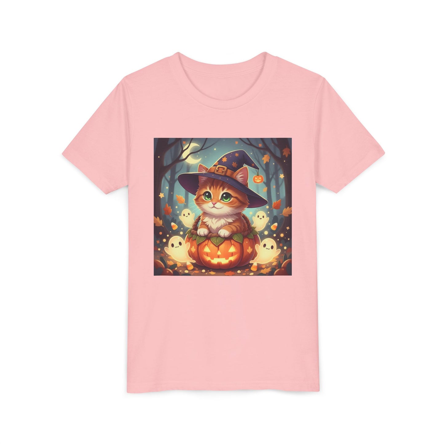 Halloween cute kitten anime style 3 Unisex Youth Tee | T-Shirt, Cute Pumpkin Shirt, Kids Halloween Outfit, Cat Lover Gift, Fun Fall Apparel