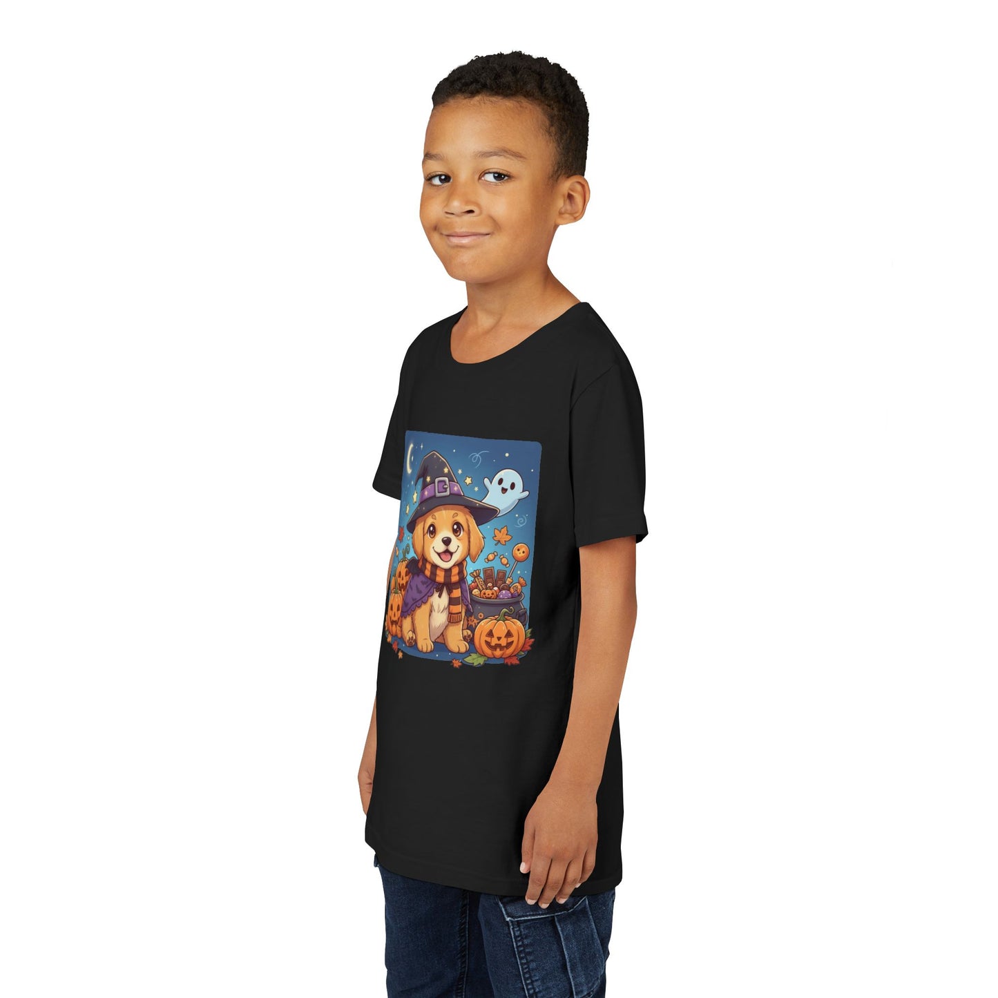 Halloween cute puppy anime style 6 Youth Tee, Short Sleeve T-Shirt, Kids Halloween Apparel, Cute Dog Tee, Fall Outfit for Children