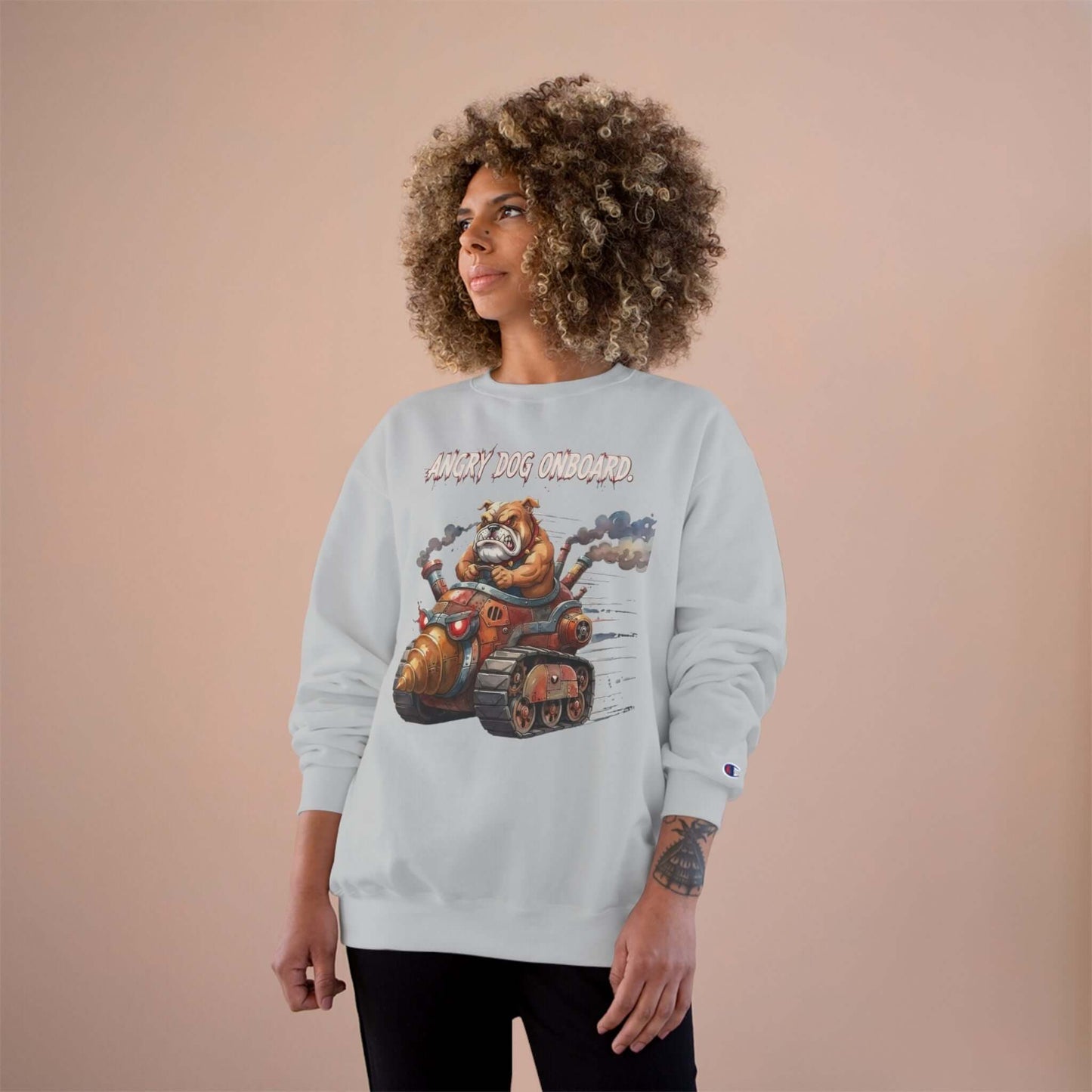 Angry Dog Onboard Graphic Champion Crewneck Sweatshirt style 2