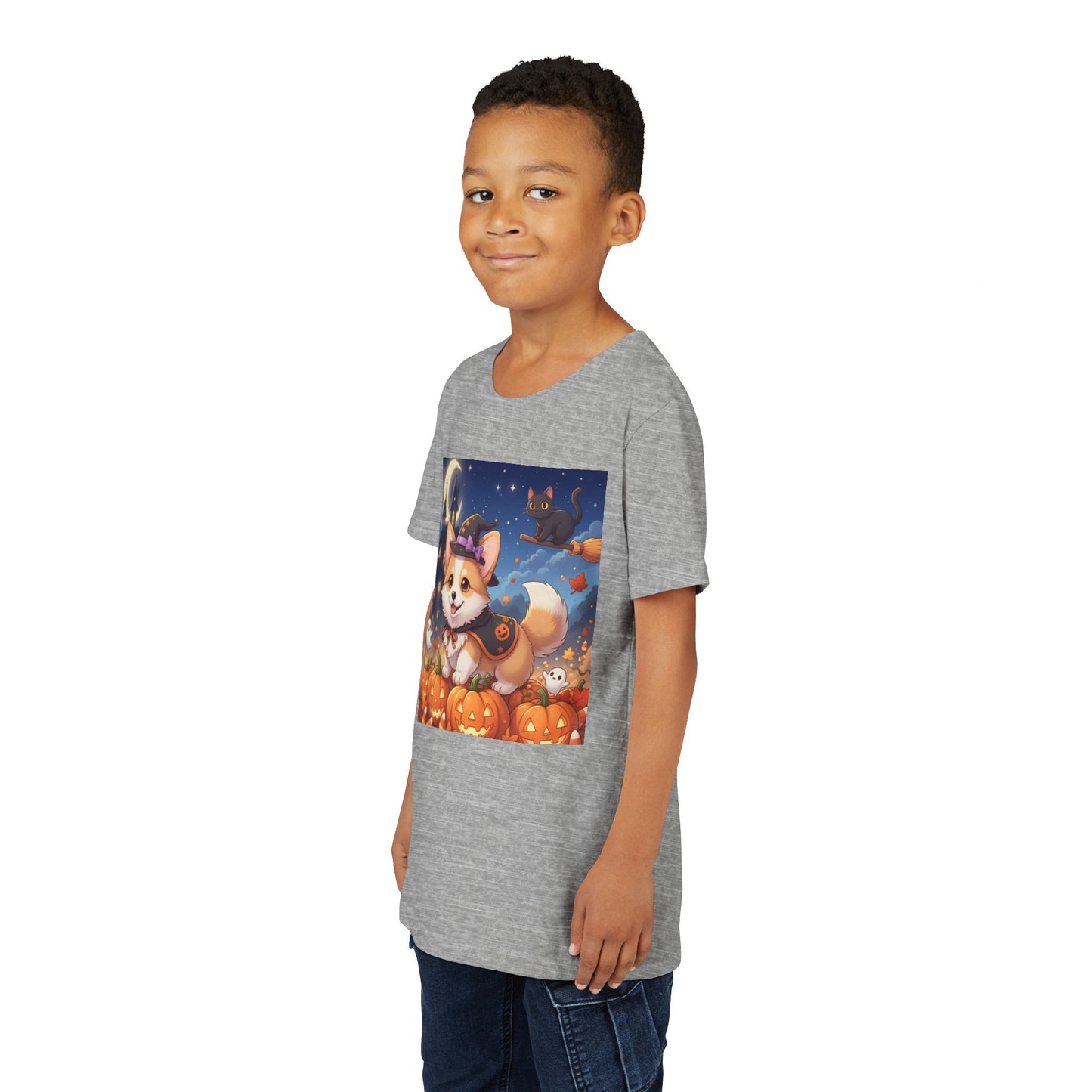 Halloween cute puppy anime style 4 Youth Tee, Short Sleeve T-Shirt, Kids Halloween Apparel, Cute Dog Tee, Fall Outfit for Children