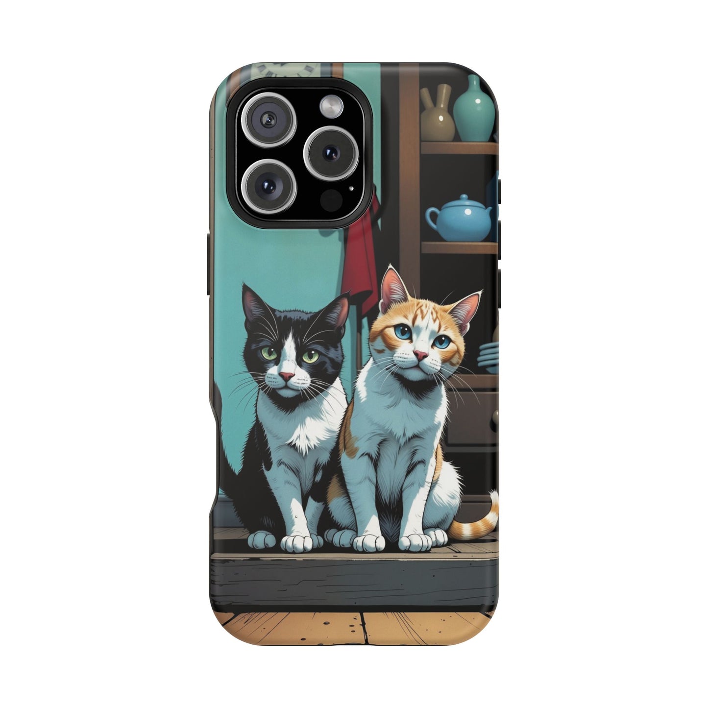 Cute Cats Magnetic Phone Case comic style 3, Cat Lover Gift, Impact-Resistant iPhone Case, Funny Pet Accessory, Unique Animal Design
