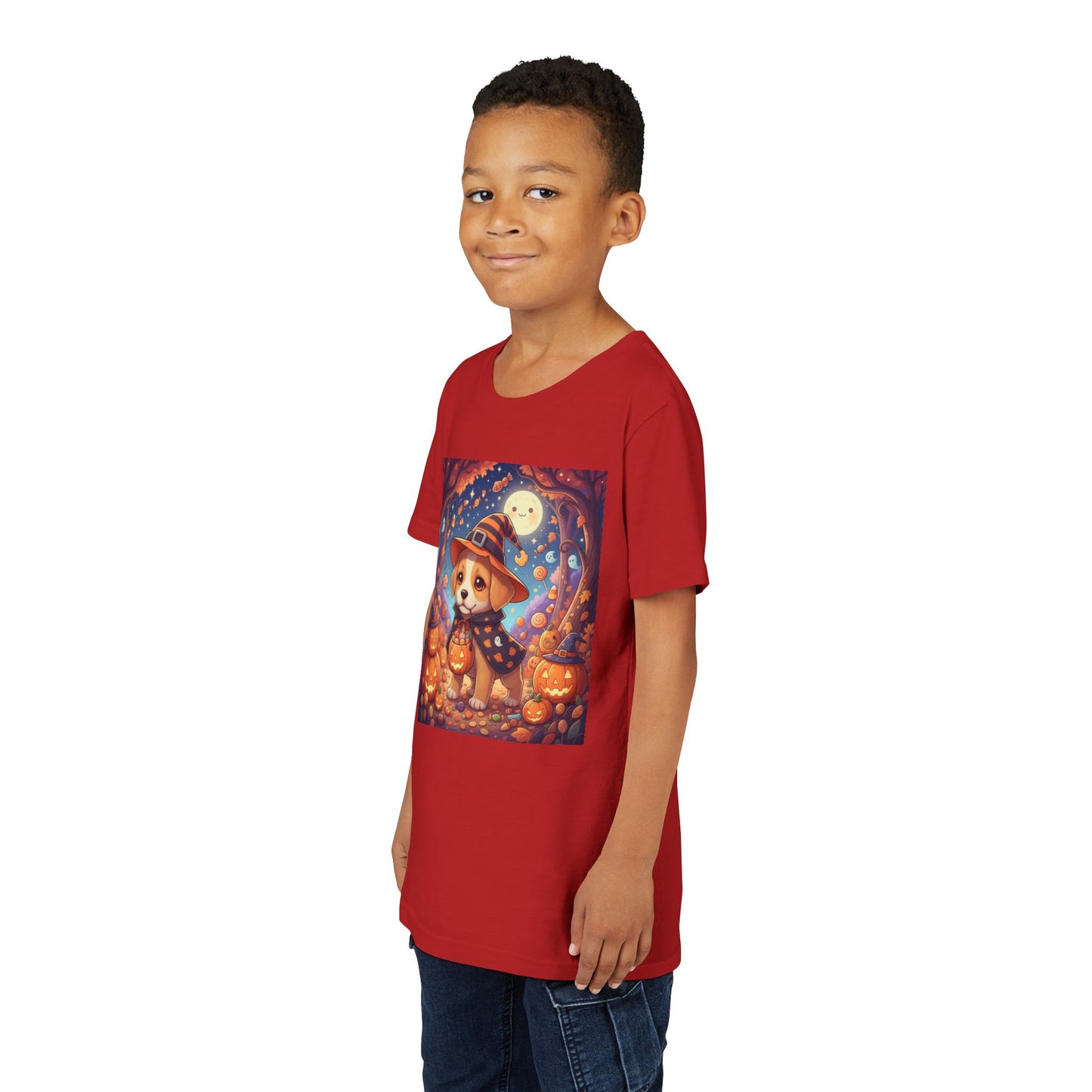 Halloween cute puppy anime style 1 Youth Tee, Short Sleeve T-Shirt, Kids Halloween Apparel, Cute Dog Tee, Fall Outfit for Children
