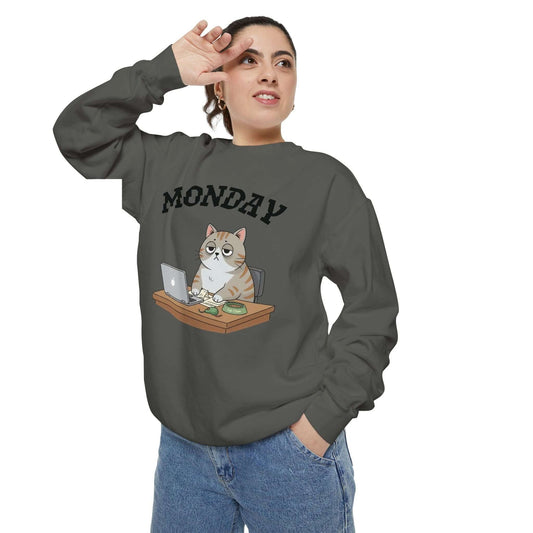 Monday Face Cat Stares Blankly Unisex Crewneck Sweatshirt style 4