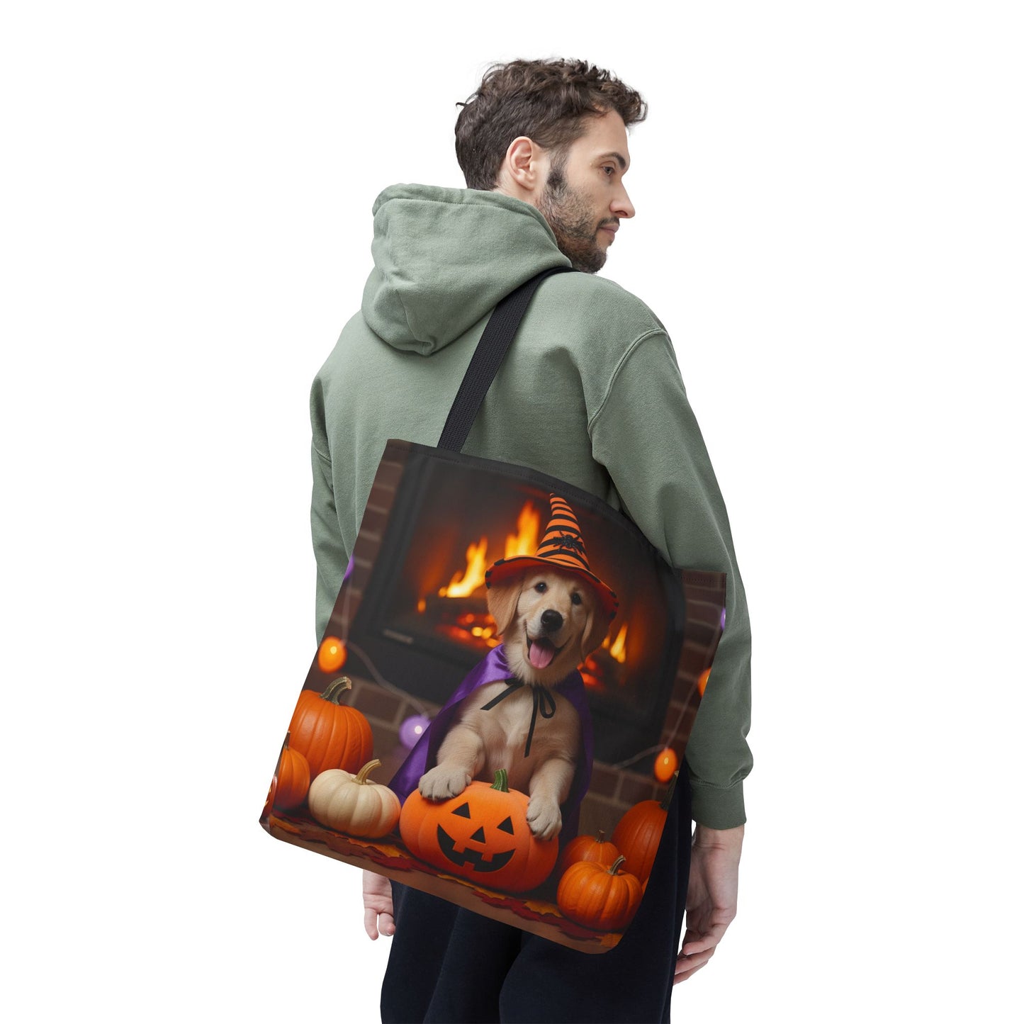 Adorable Halloween Puppy Tote Bag, Dog Lover Bag, Spooky Season Accessories, Pumpkin Patch Shopper, Cute Pet Gift