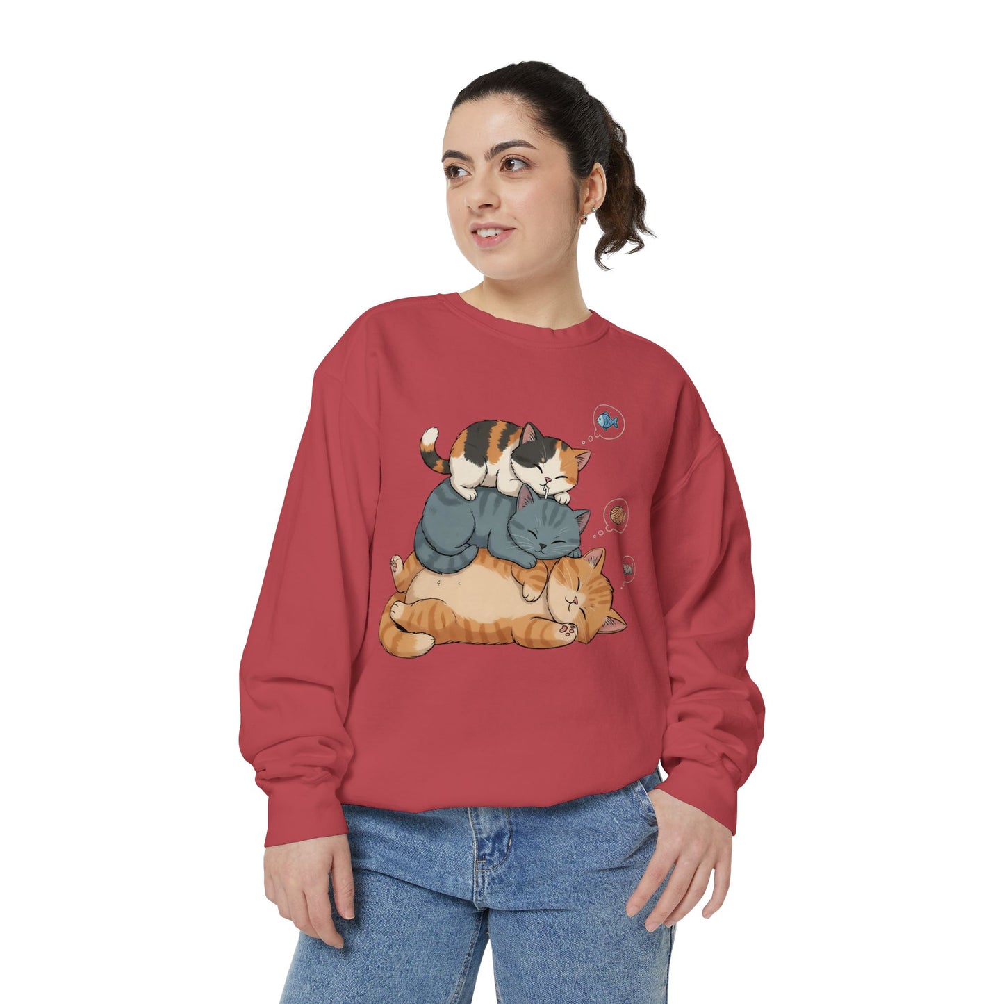 3 Cute Sleeping Cats Cozy Graphic Unisex Crewneck Sweatshirt style 2