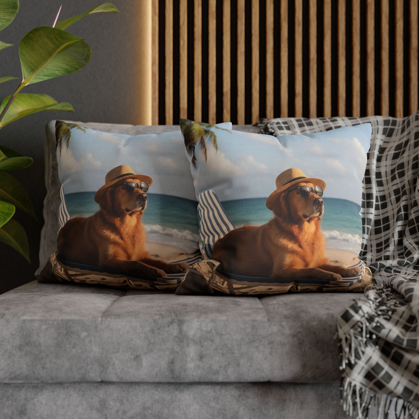 Relaxing Dog Beach Cozy Polyester Decorative Pillowcase