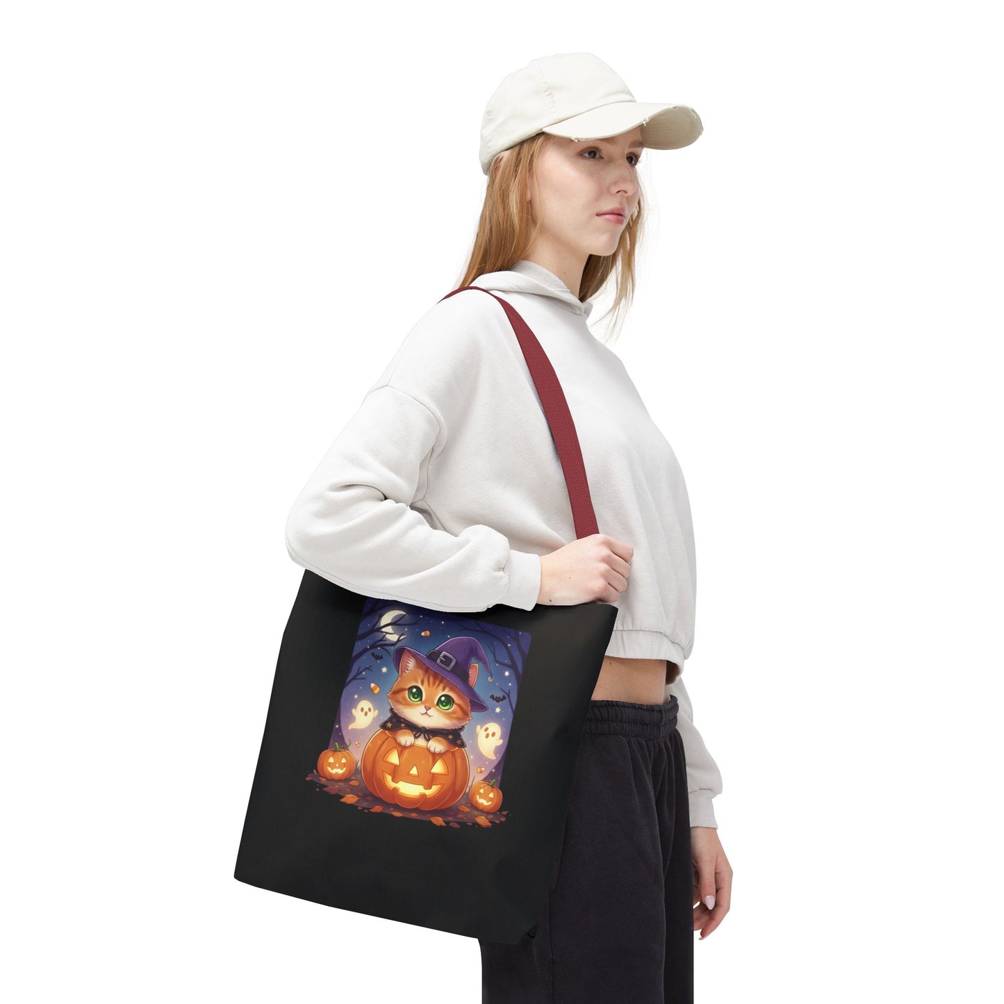 Halloween Cat anime style Tote Bag, Spooky Pet Lovers Gift, Boho Halloween Bag, Witchy Cat Tote, Fall Festivities Accessory