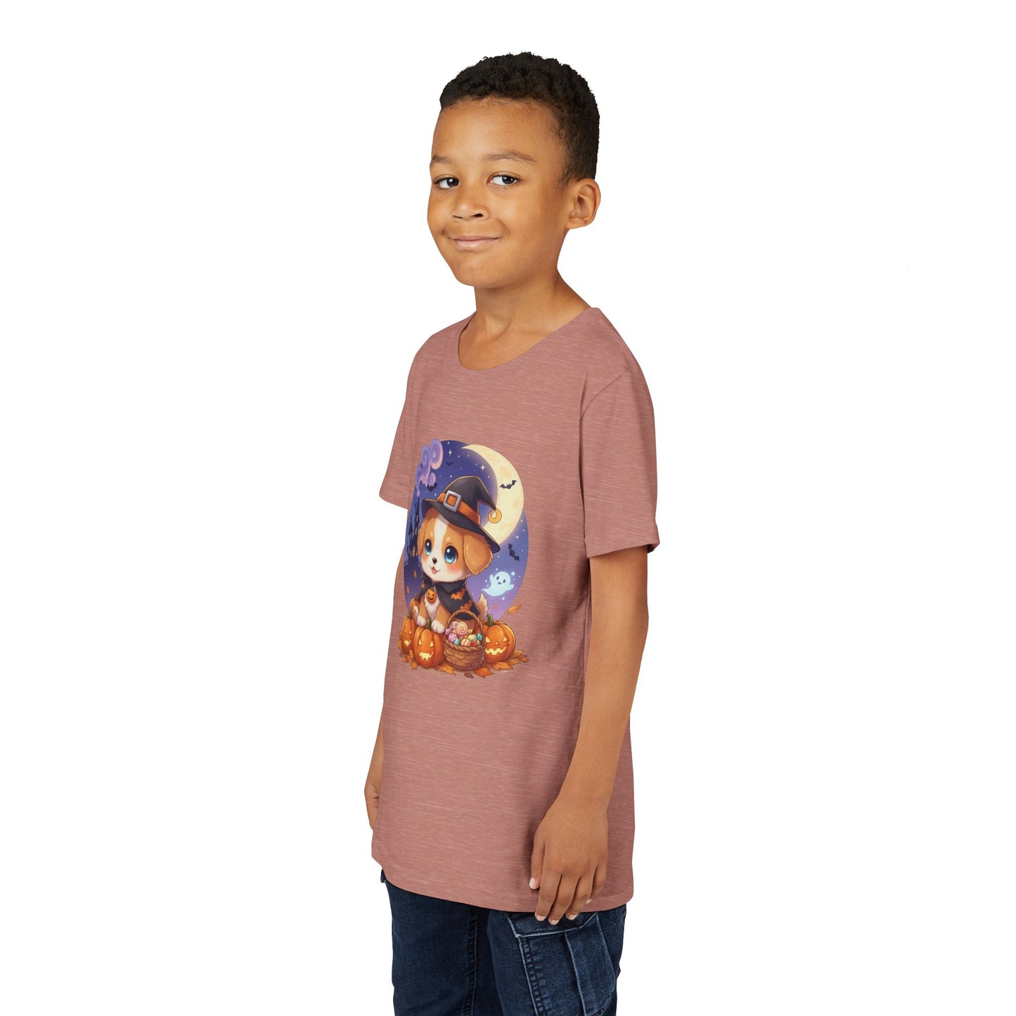 Halloween cute puppy anime style 5 Youth Tee, Short Sleeve T-Shirt, Kids Halloween Apparel, Cute Dog Tee, Fall Outfit for Children