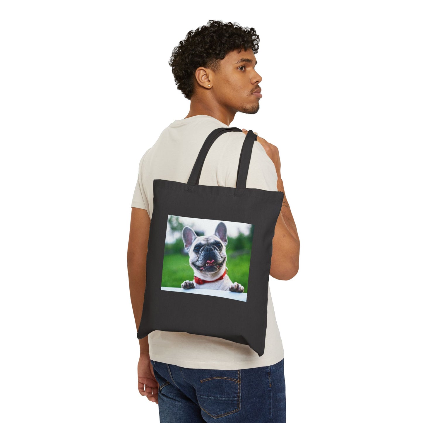 Puppy on the fence - French Bulldog Canvas Tote Bag, Pet Lover Gift, Eco-Friendly Shopping Bag, Cute Dog Tote, Gift for Dog Owners