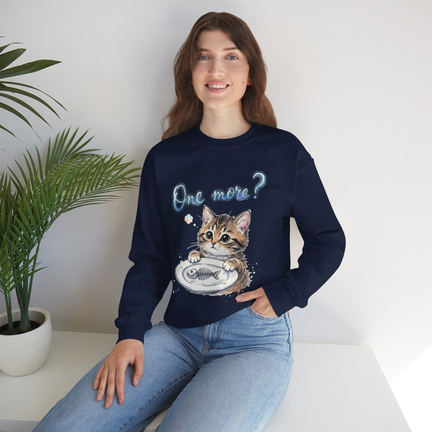 Watercolor painting style 3 Men & Women Cute Cat Pile Crewneck Sweatshirt