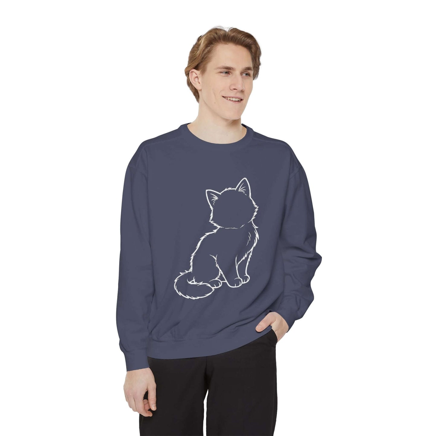 Sitting Cat Shadow Cozy Graphic Unisex Crewneck Sweatshirt style 1