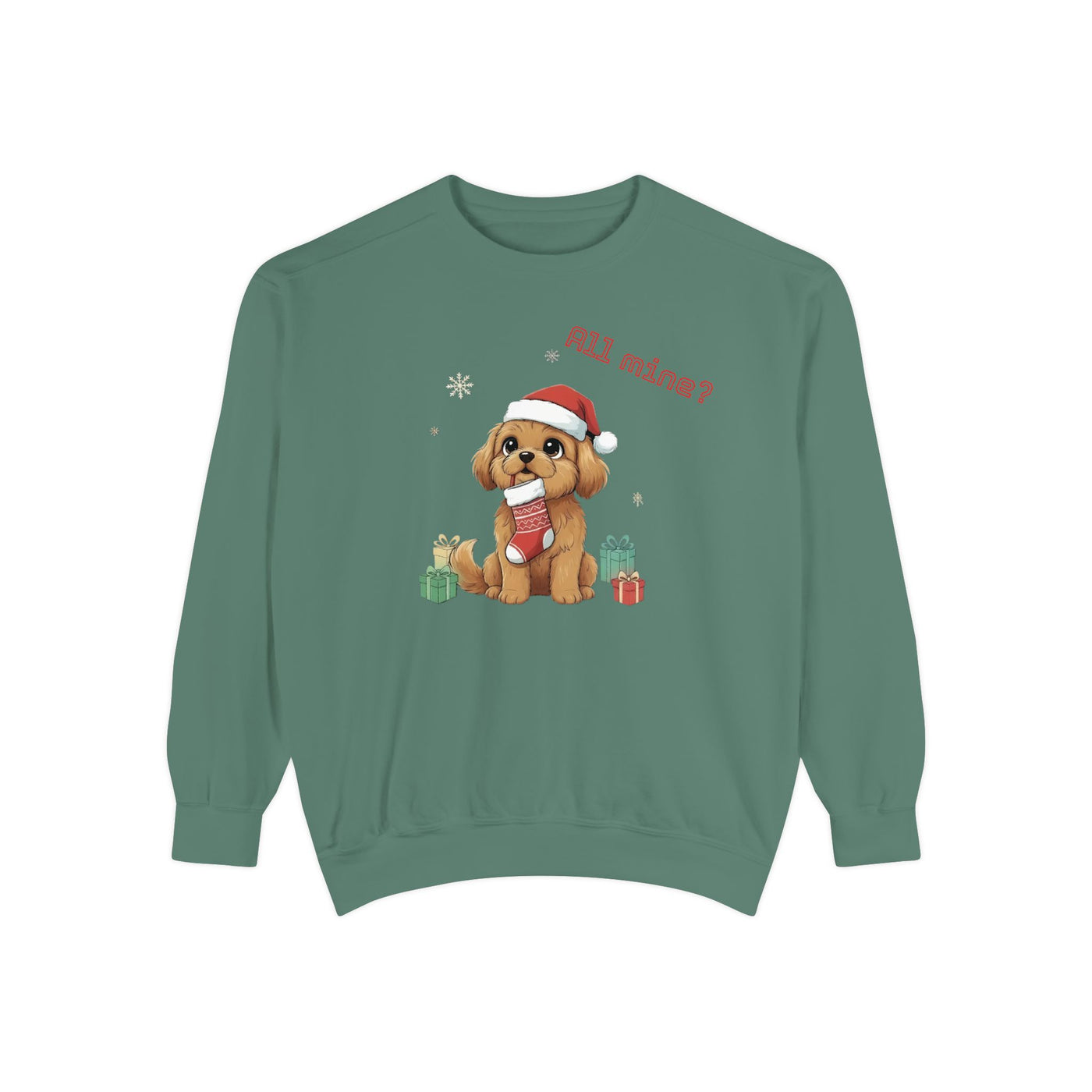 Cute Puppy waiting for Christmas presents style 8 Cozy Graphic Unisex Crewneck Sweatshirt