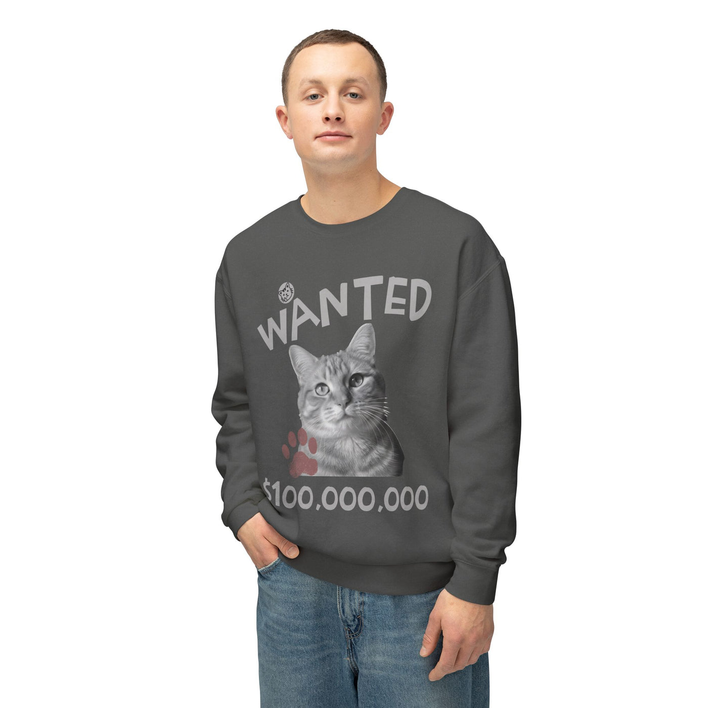 WANTED Cat Poster Design Unisex Crewneck Sweatshirt