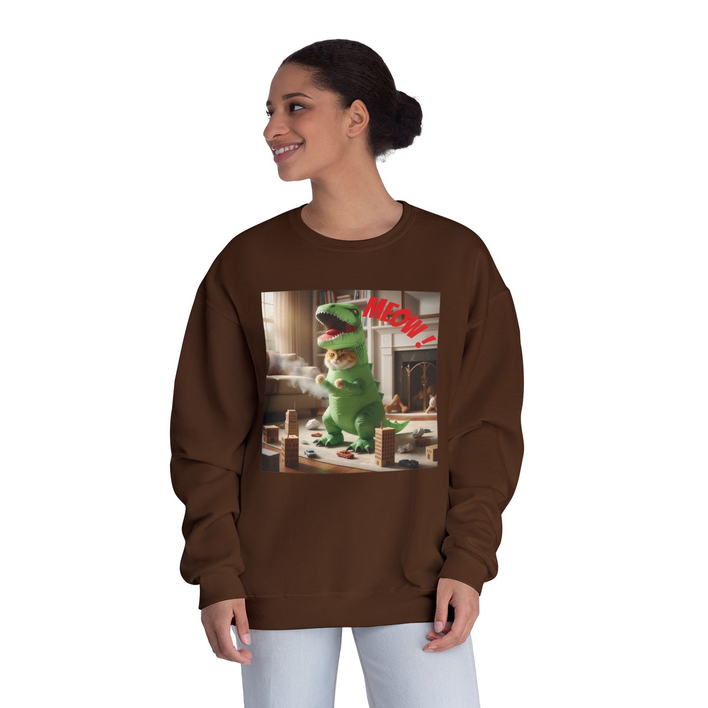 Tyrannosaurus Cat at home Unisex NuBlend Crewneck Sweatshirt
