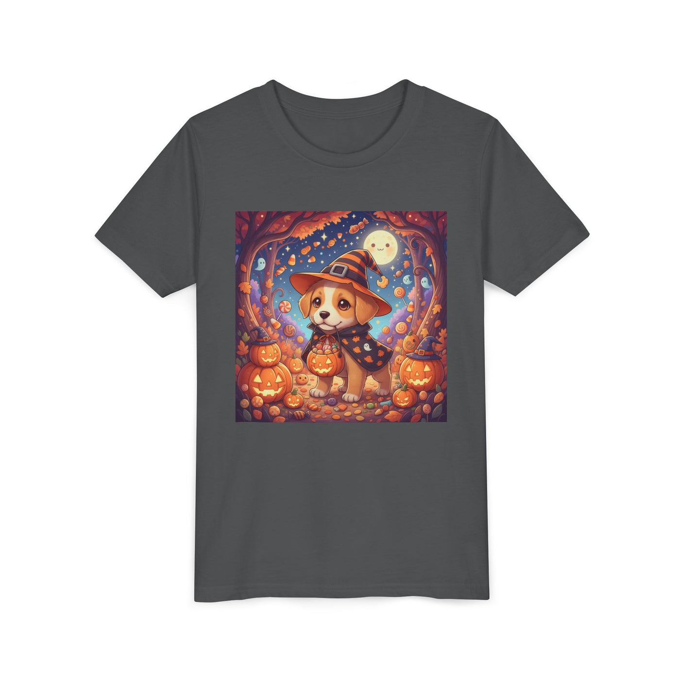 Halloween cute puppy anime style 1 Youth Tee, Short Sleeve T-Shirt, Kids Halloween Apparel, Cute Dog Tee, Fall Outfit for Children