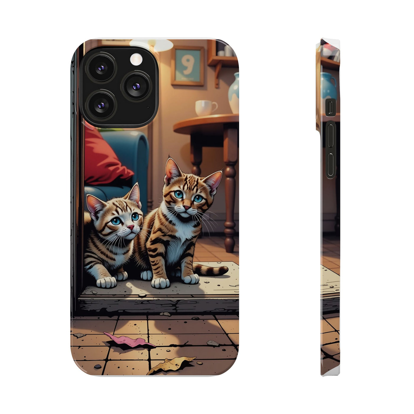 Cute Cats Slim Phone Case comic style 1, Cat Lover Gift, Impact-Resistant iPhone Case, Funny Pet Accessory, Unique Animal Design
