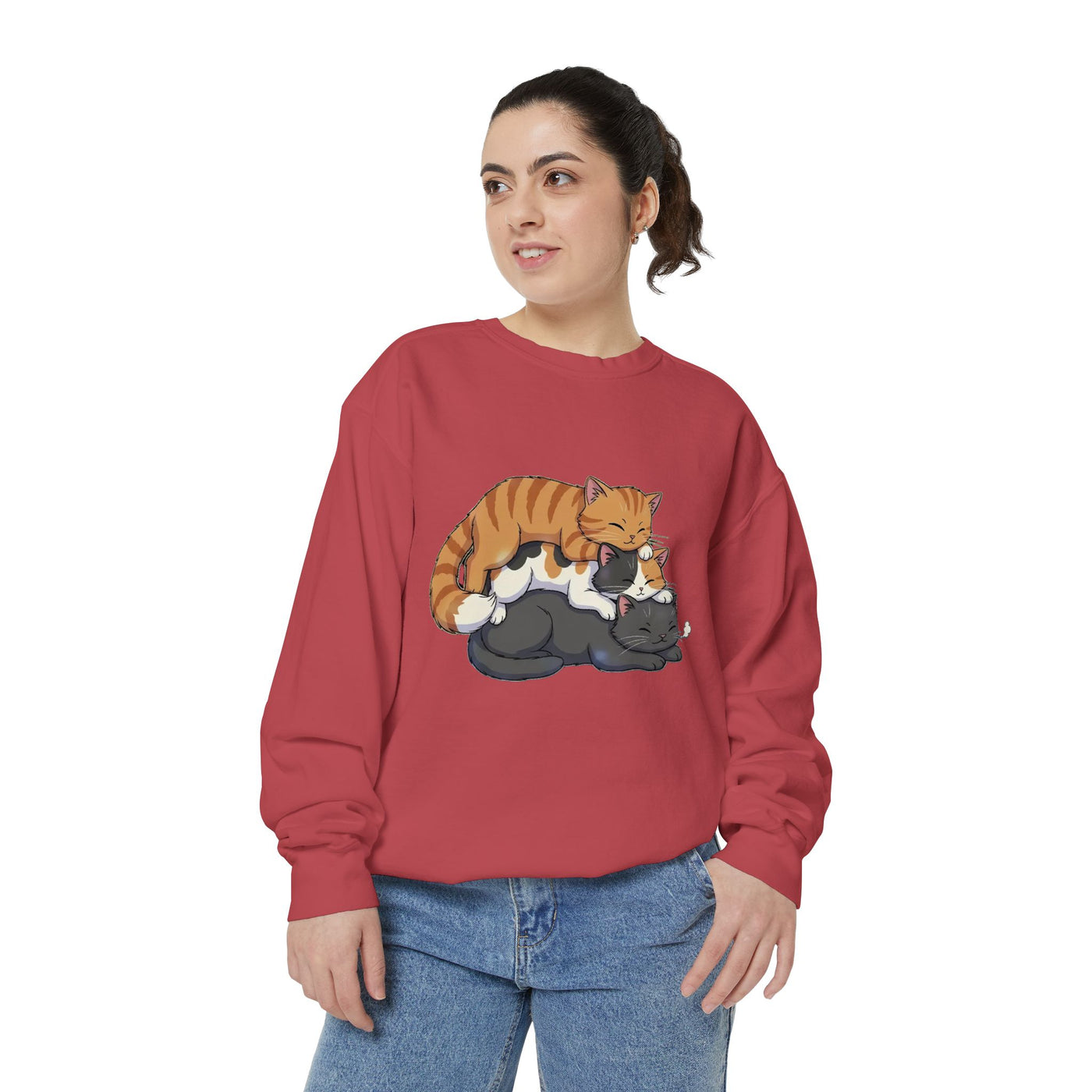 3 Cute Sleeping Cats style 6 Cozy Graphic Unisex Crewneck Sweatshirt