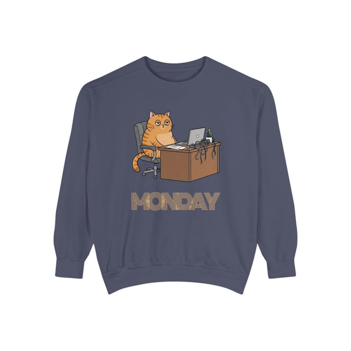 Monday Face Cat Stares Blankly Unisex Crewneck Sweatshirt style 3