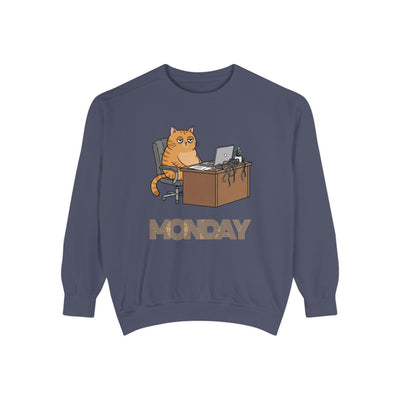 Monday Face Cat Stares Blankly Unisex Crewneck Sweatshirt style 3