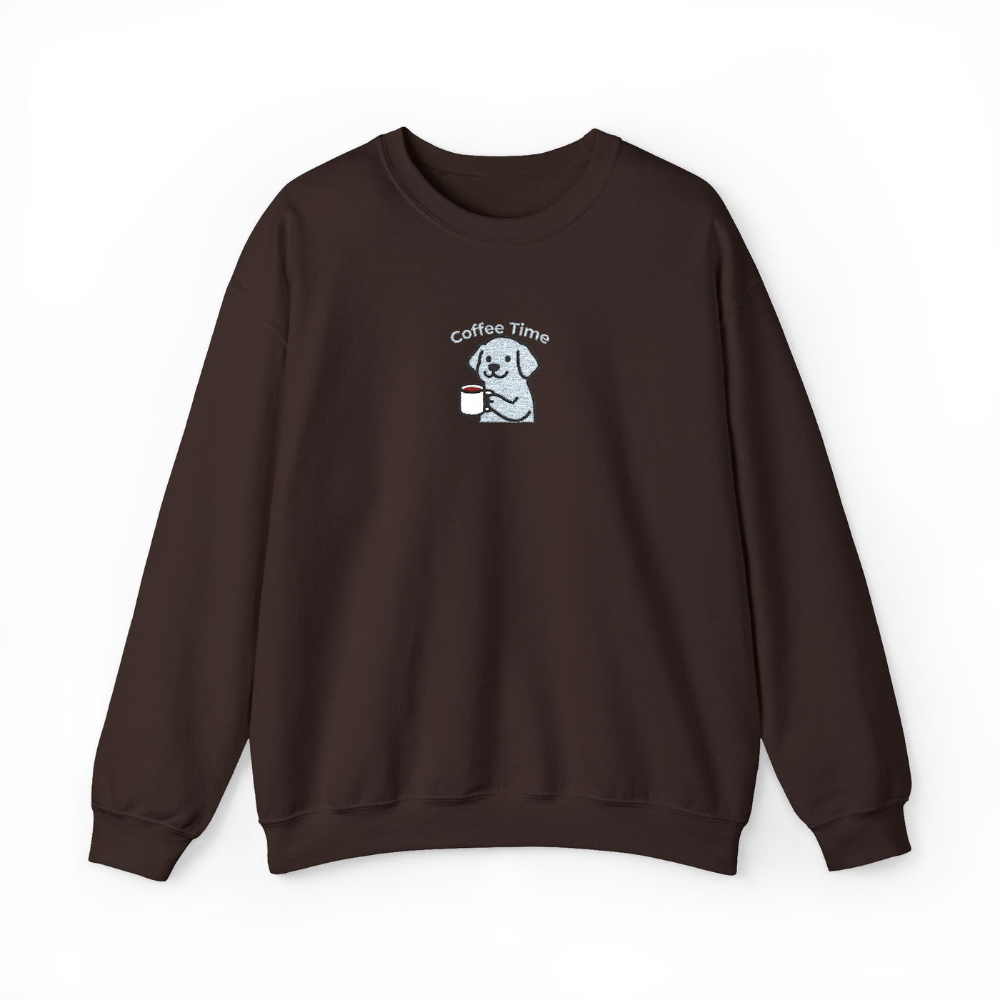 Coffee Time Dog Embroidered style 2 Unisex Crewneck Sweatshirt