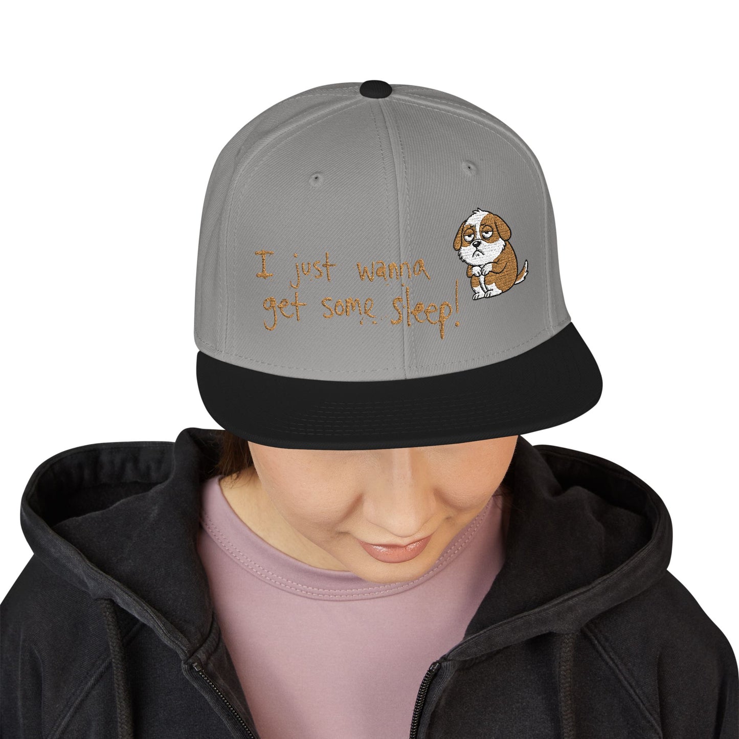 I just wanna get some sleep Embroidered Cute Puppy Snapback Hat