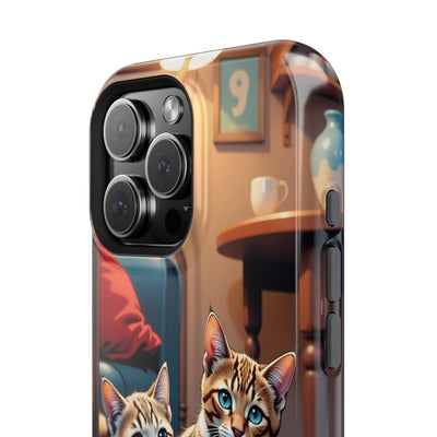 Cute Cats Magnetic Phone Case comic style 1, Cat Lover Gift, Impact-Resistant iPhone Case, Funny Pet Accessory, Unique Animal Design