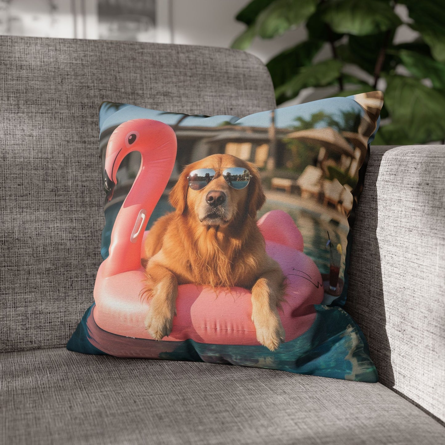 Relaxing Dog Swimming Cozy Polyester Decorative Pillowcase