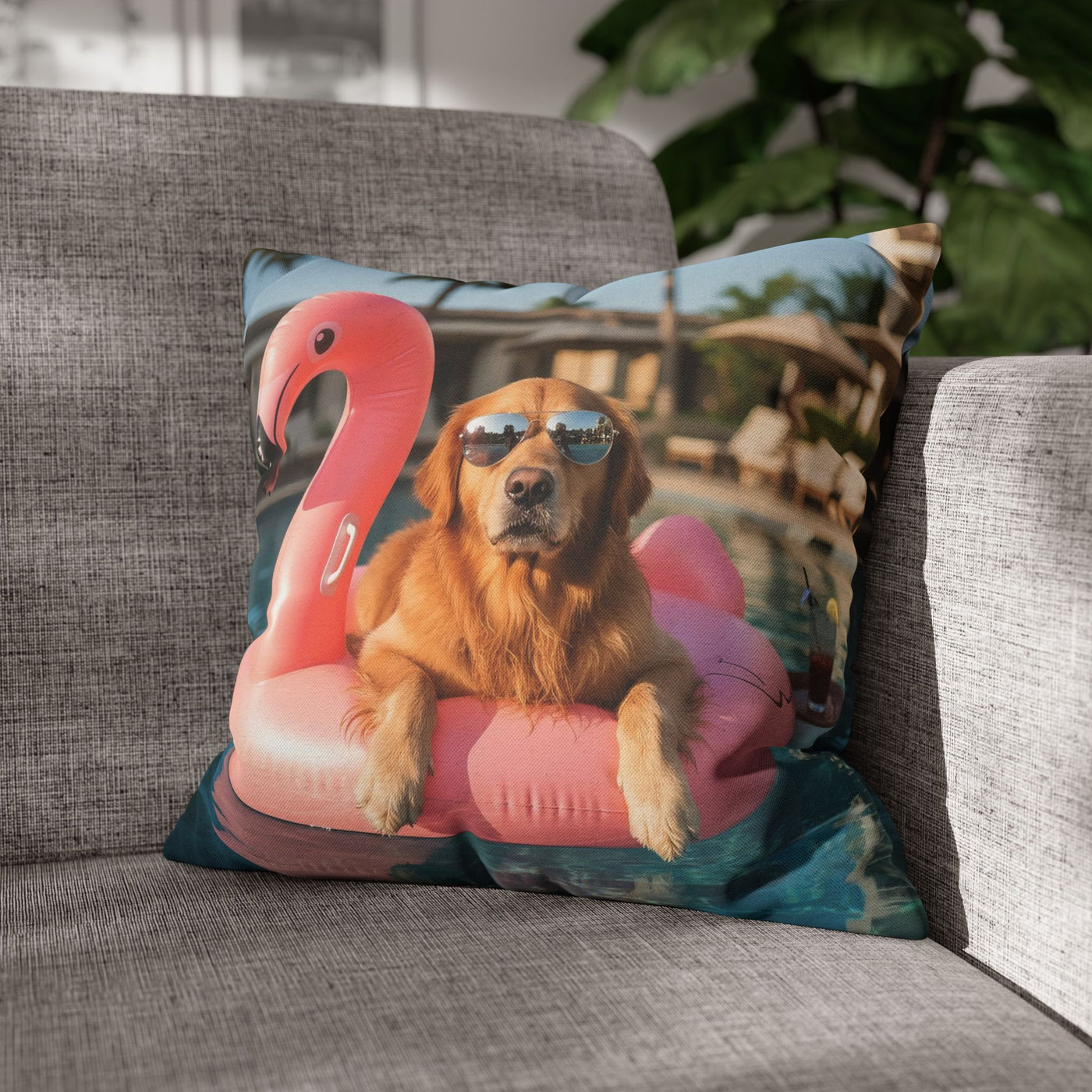 Relaxing Dog Swimming Pillowcase - Cozy Spun Polyester Decorative Pillowcase for Dog Lovers