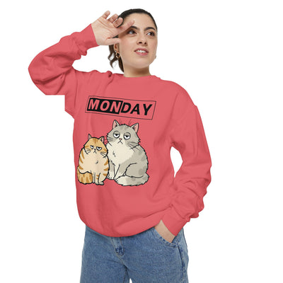 Monday Face Cat Stares Blankly Unisex Crewneck Sweatshirt style 1