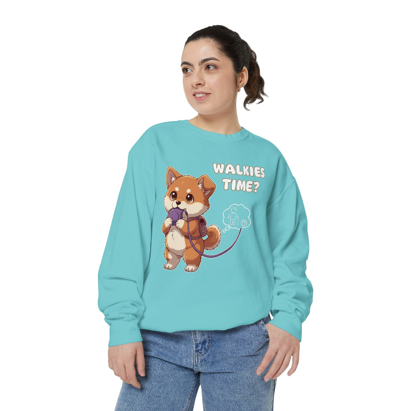 Cute Dog Walk Time style 3 Cozy Graphic Unisex Crewneck Sweatshirt