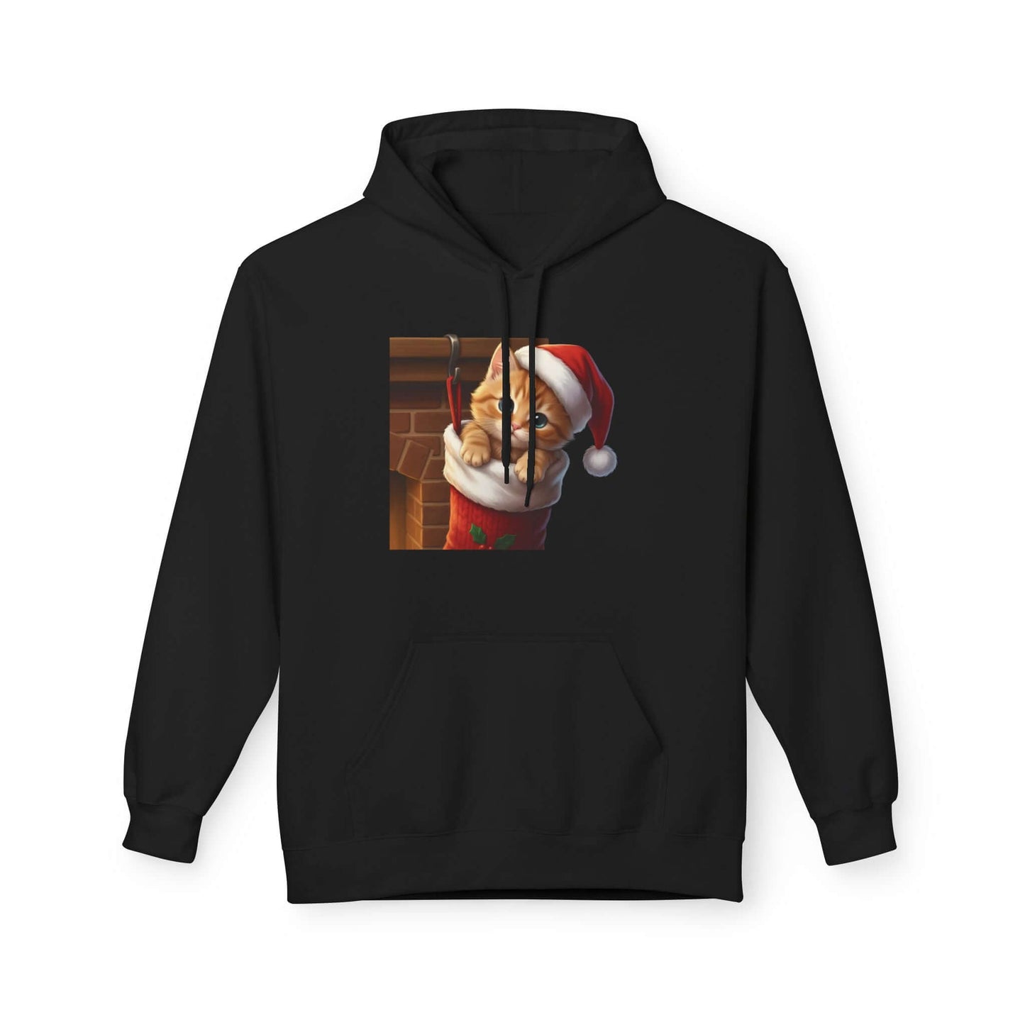 Kitten hiding in Christmas stocking Unisex Fleece Hoodie style 4