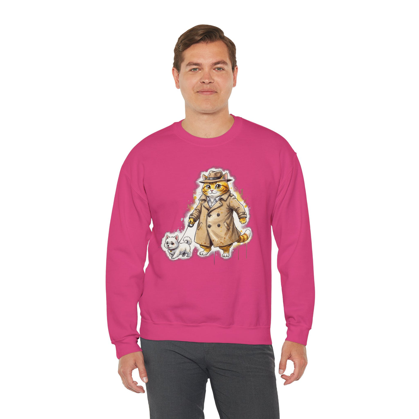 Watercolor painting style 10 Men & Women Cute Cat Pile Crewneck Sweatshirt