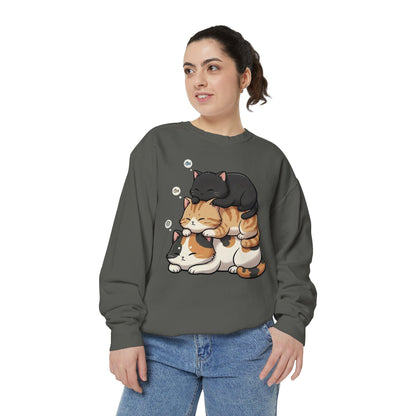3 Cute Sleeping Cats Cozy Graphic Unisex Crewneck Sweatshirt style 8