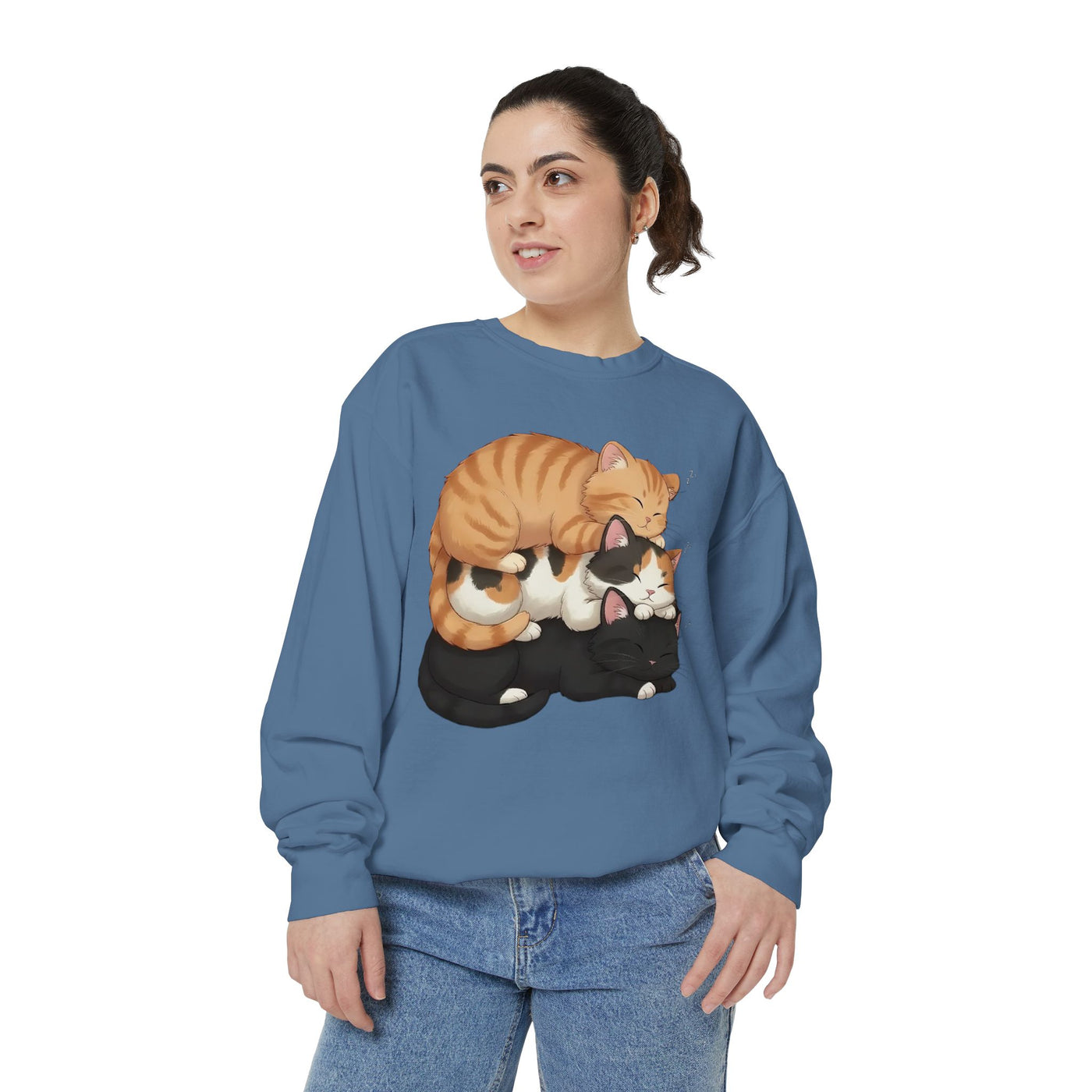 3 Cute Sleeping Cats style 5 Cozy Graphic Unisex Crewneck Sweatshirt