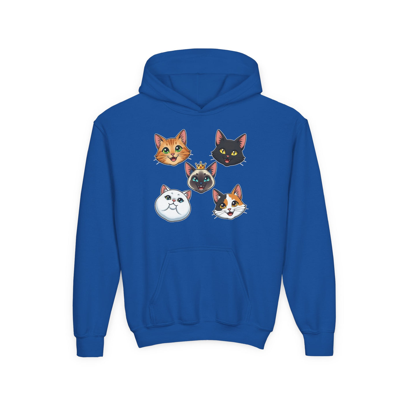 Cute Cat Heads Unisex Youth Hoodie, Fun Pet Lover Sweater, Kids Gift, Animal Lover Apparel, Perfect for Birthdays & Holidays