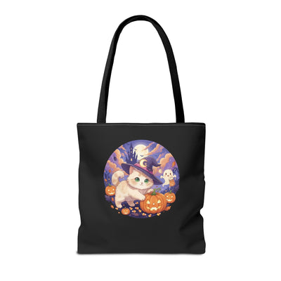 Halloween Cat anime style Tote Bag, Spooky Pet Lovers Gift, Boho Halloween Bag, Witchy Cat Tote, Fall Festivities Accessory