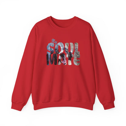 Dog My Soulmate Unisex Crewneck Sweatshirt in red with stylish print featuring the text 'My SOULMATE'.