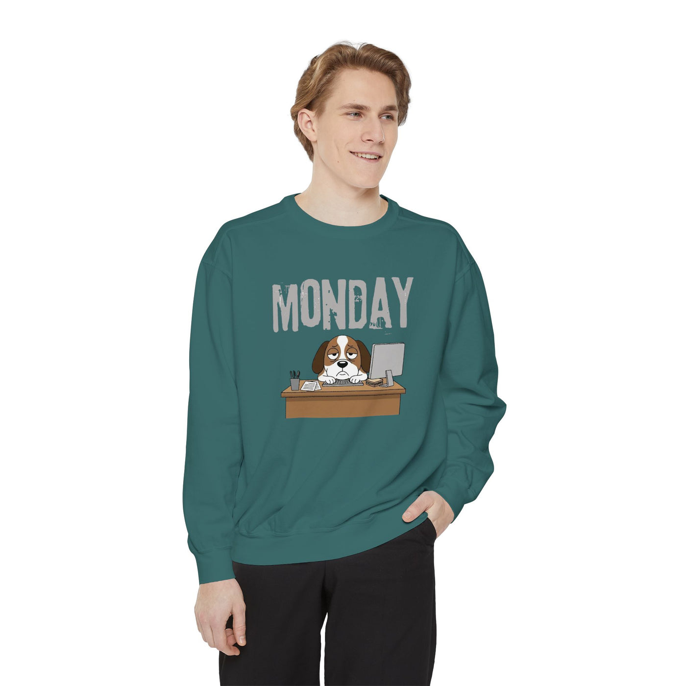 Monday Face Dog Stares Blankly Unisex Crewneck Sweatshirt style 6