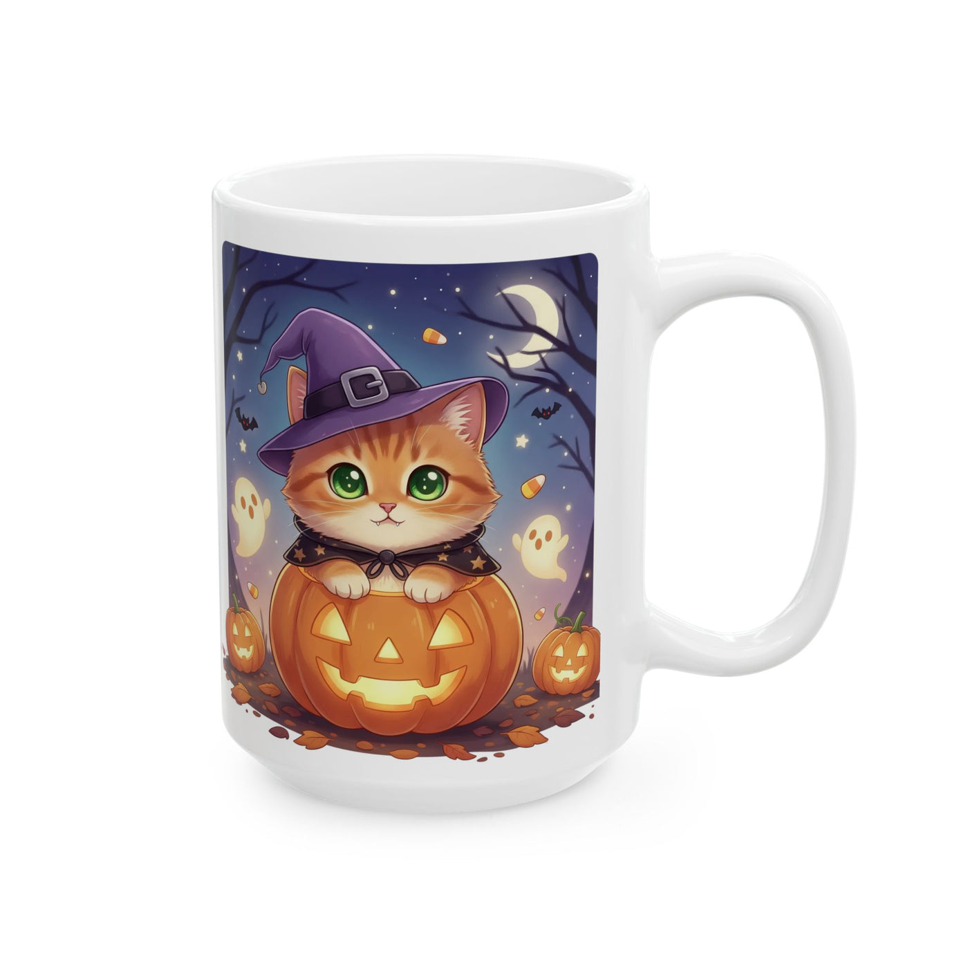 Halloween Themed style 2 Ceramic Mug, Cozy Fall Coffee Cup, Ghosts & Pumpkins Design, Seasonal Gift, Spooky Mug for Halloween Celebrations
