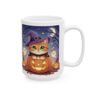 Halloween Themed style 2 Ceramic Mug, Cozy Fall Coffee Cup, Ghosts & Pumpkins Design, Seasonal Gift, Spooky Mug for Halloween Celebrations