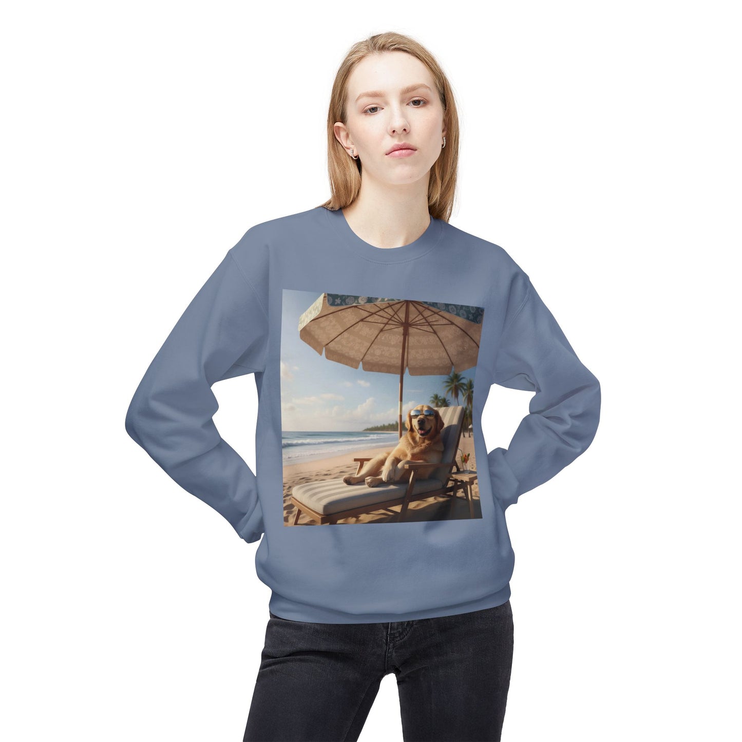 Beach Vibes Dog Graphic Unisex Crewneck Sweatshirt