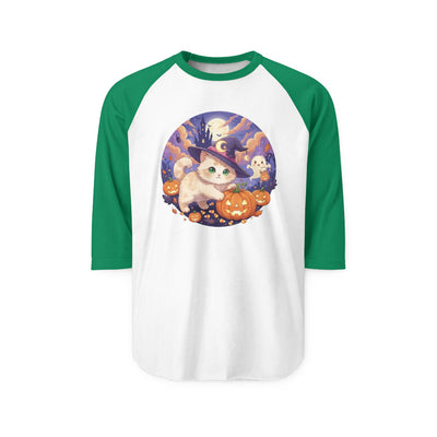 Halloween cute kitten anime style 5 Raglan Shirt, Unisex Halloween Top, Pumpkin Cat Shirt, Cute Cat Tee, Spooky Casual Wear