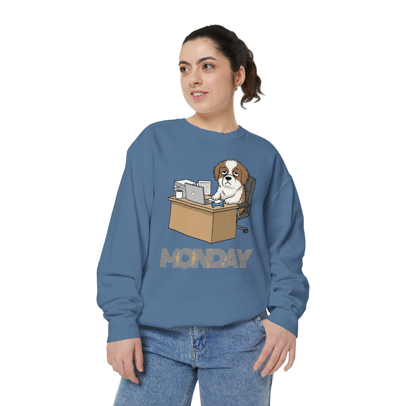 Monday Face Dog Stares Blankly Unisex Crewneck Sweatshirt style 3