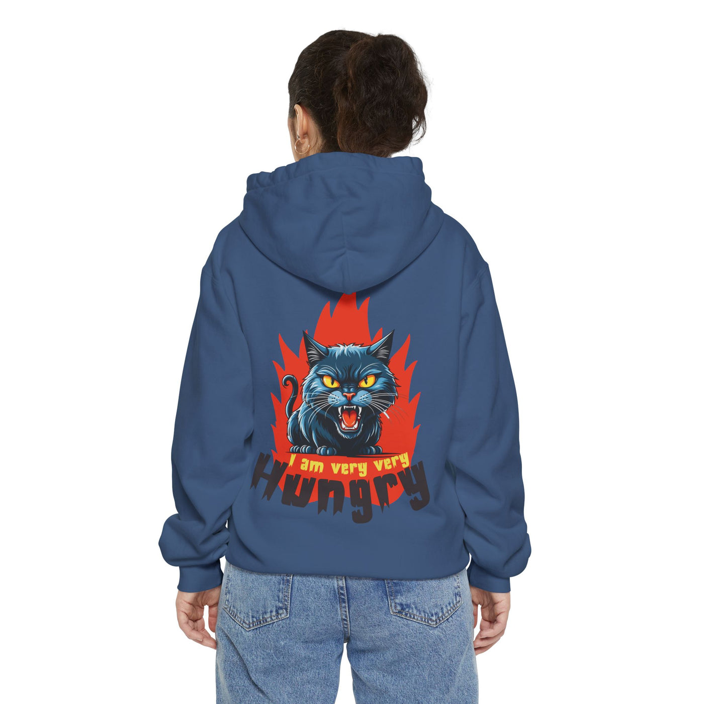 I am very very Hungry - Cartoon Cat Graphic Unisex Pullover Hoodie