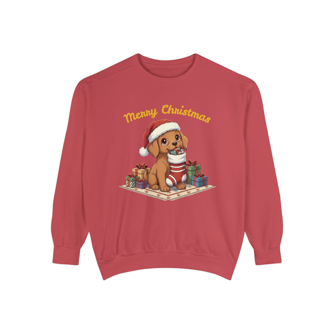 Cute Puppy waiting for Christmas presents style 2 Cozy Graphic Unisex Crewneck Sweatshirt