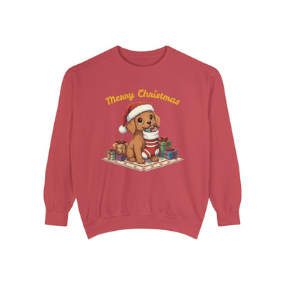 Cute Puppy waiting for Christmas presents style 2 Cozy Graphic Unisex Crewneck Sweatshirt